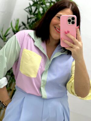 Camisa mil rayas cuello verde