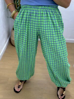 Pantalón cuadro verde flúor