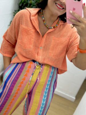 Camisa lino naranja
