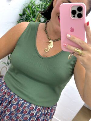 Top canalé pico verde