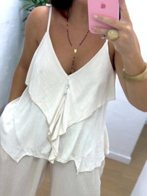 Top botones beige