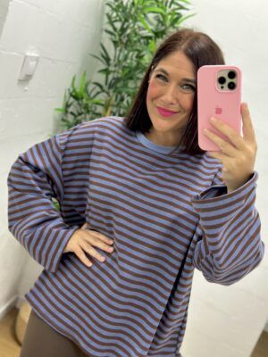Sudadera rayas marrón celeste